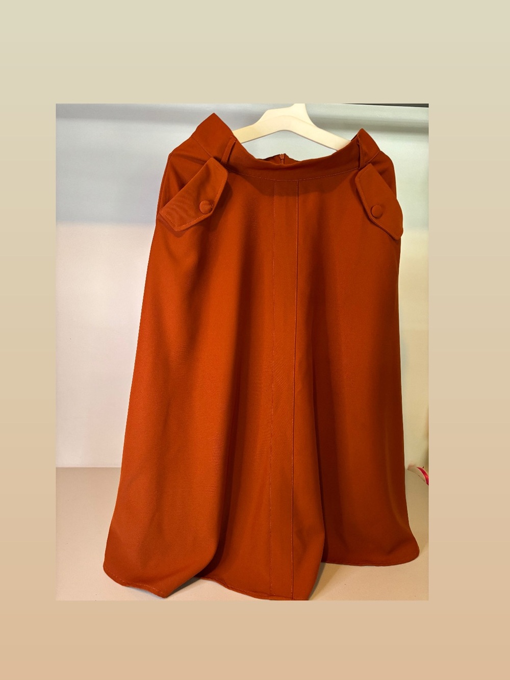 Chicwish Rust Orange Midi Skirt with Pockets - Vintage Style - Size M